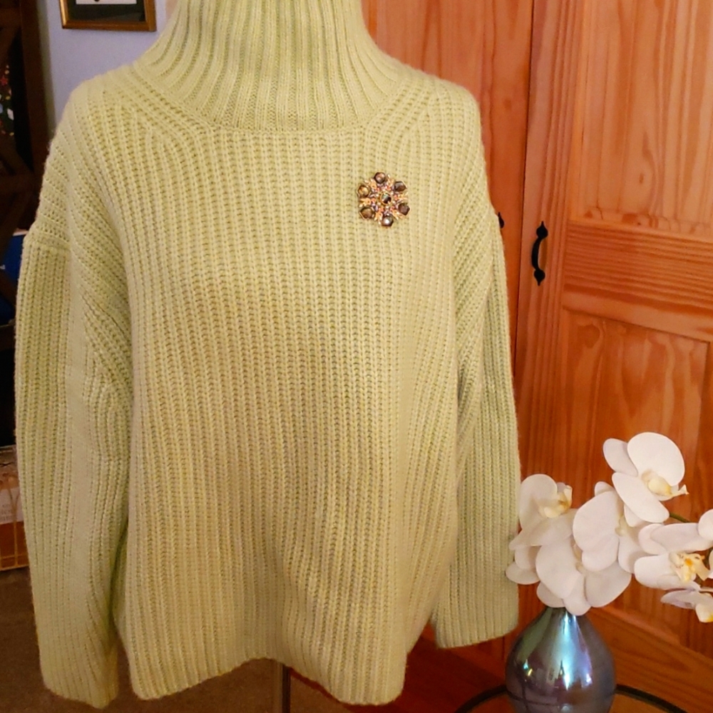 NWOT Ann Taylor Soft Lime Green Cowl Neck Sweater Size L